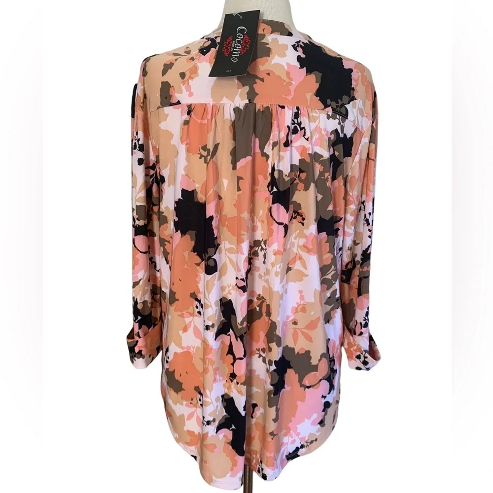 COCOMO 3X Beige Pink Studded 3/4 sleeve Plus Size women’s Pintuck Blouse t…_6